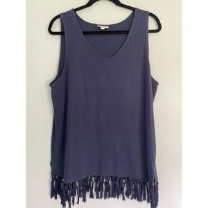 Women's J. Jill Navy Sleeveless Shirt XL tassels fringe